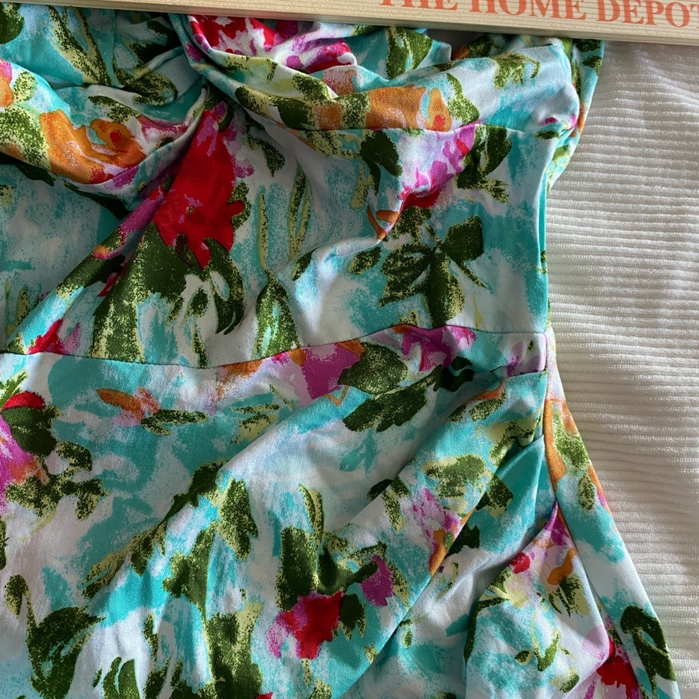 Stop Staring! Floral Fit & Flare Dress Sweetheart Midi Short Sleeve Size M - Picture 9 of 11